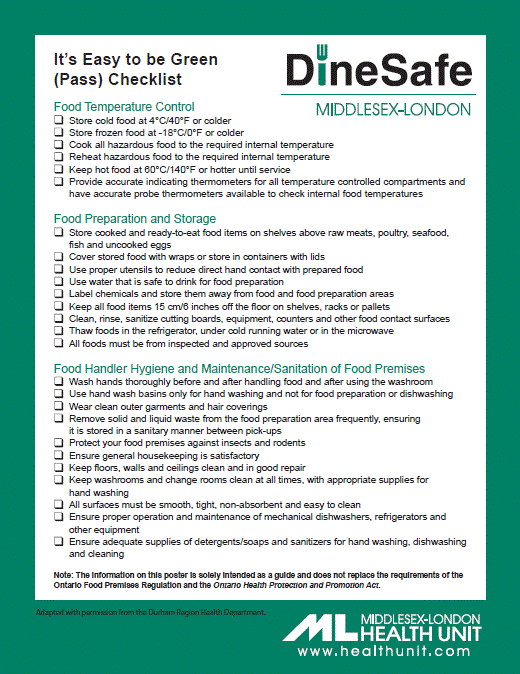 A picture of the it's easy to be green (pass) checklist